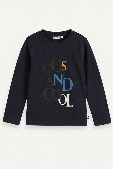 POMPdeLUX Boy's Navy Round Neck Long-Sleeve Cotton Blouse | POMPdeLUX In Lebanon