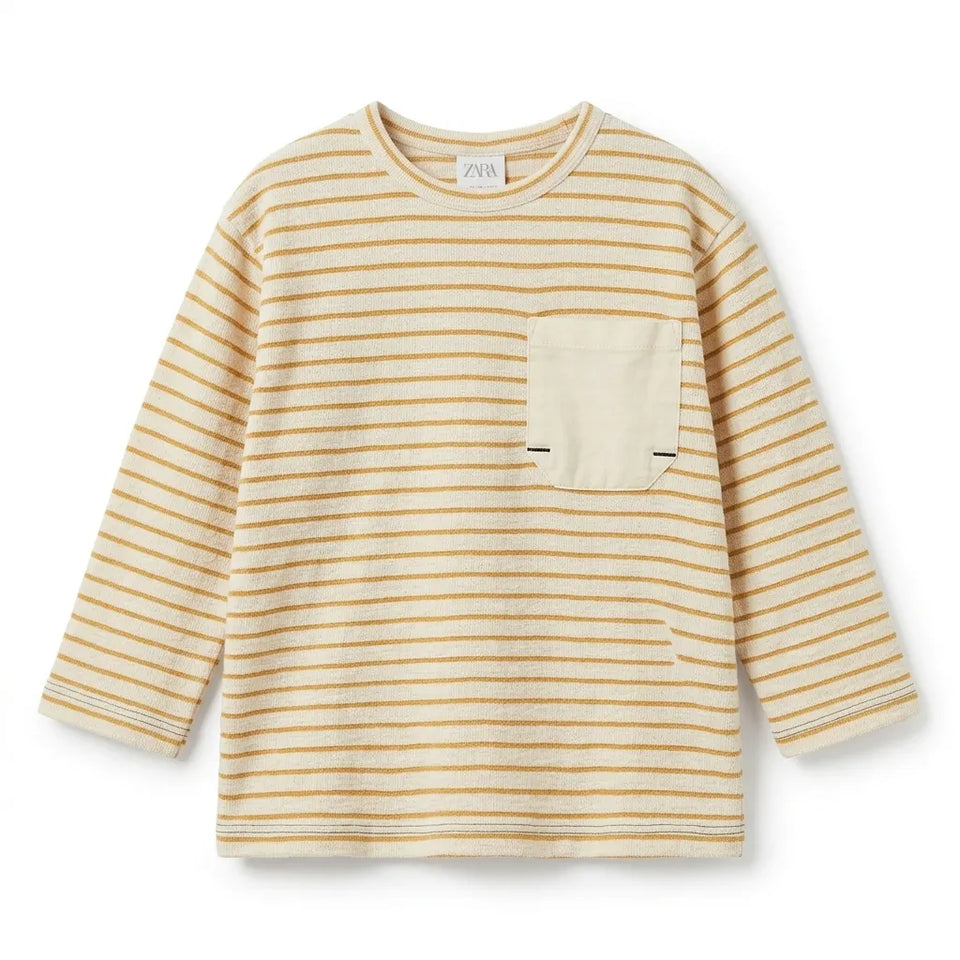 Zara Baby Boy's Cream & Beige Striped Pocket Blouse | Zara In Lebanon