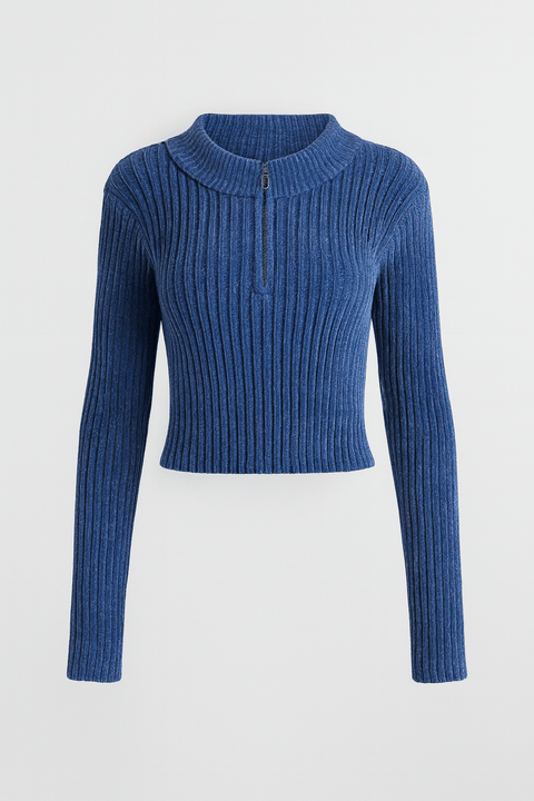 LeGer Women's Blue Long-Sleeve Zippered Crop Top | LeGer in Lebanon