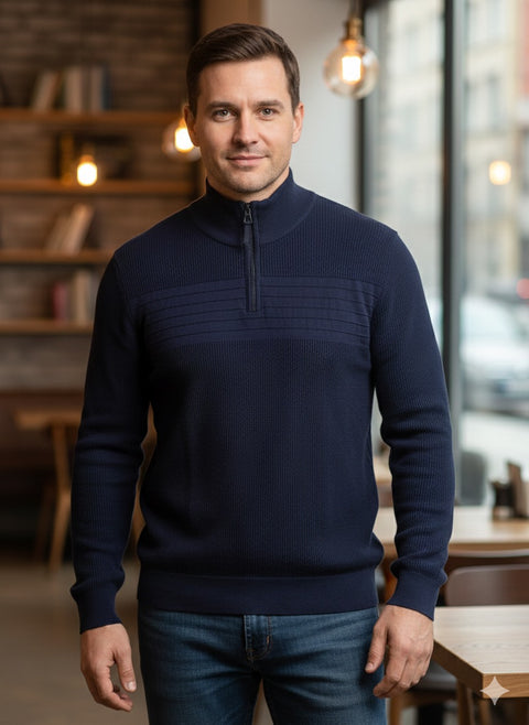 LRS Men's Navy Long Sleeve Quarter-Zip Pullover Sweater| LRS In Lebanon