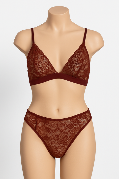 Demar Women's Burgundy Lace Underwear Set | Demar In Lebanon