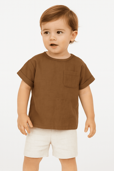 POMPdeLUX Boy's Brown Short-Sleeve T-Shirt |POMPdeLUX in Lebanon