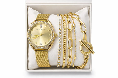 Laura Ashley Women's Gold 5 Pcs Layered Bracelet Set With Watch | Laura Ashley In Lebanon