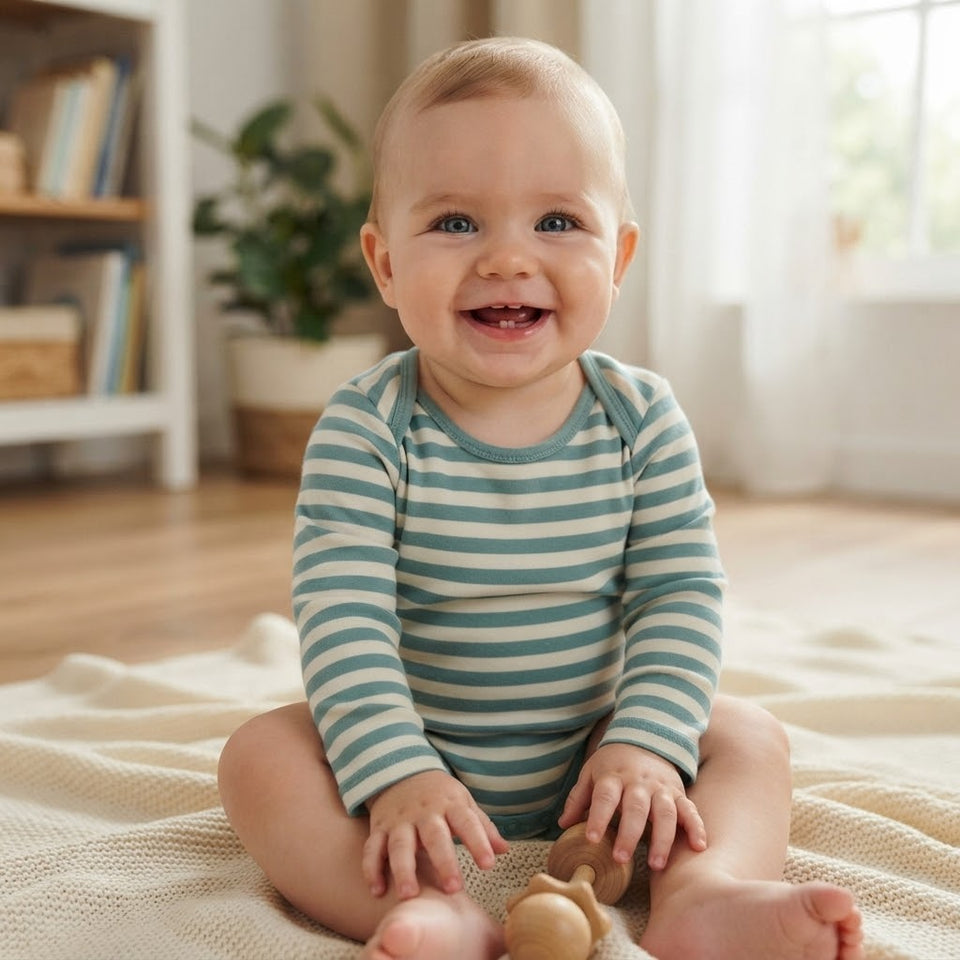 Sinsay Boy's Off White & Mint Green Striped Bodysuit