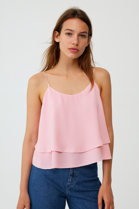 Mango Women's Pink Ruffle Spaghetti Straps Blouse | Mango In Lebanon