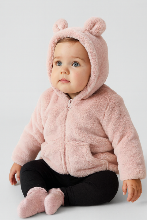Sinsay Baby Girl's Dusty Rose Fur Hooded Jacket |Sinsay In Lebanon