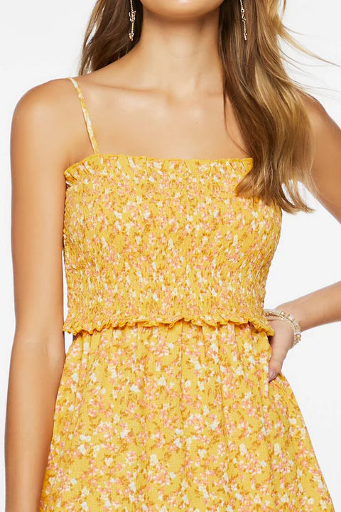 Forever 21 Women's Yellow Floral Pattern Cut-Out Back Mini Dress |Forever 21 In Lebanon