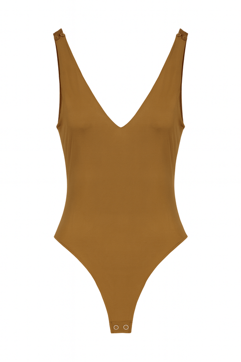Forever 21 Women's Khaki V Neck Bodysuit | Forever 21 In Lebanon