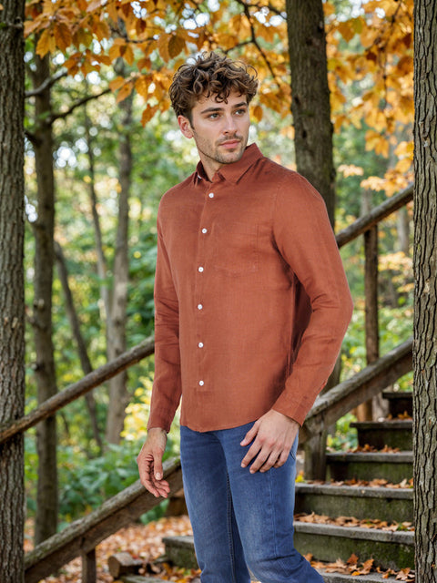 Celio Men's Brown Solid Regular Fit Shirt | Celio in Lebanon