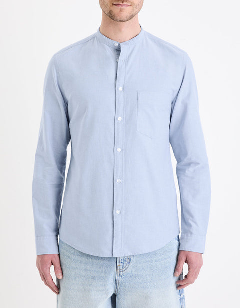 Celio Men's Light Blue Regular Mao Collar Oxford Cotton Shirt | Celio In Lebanon