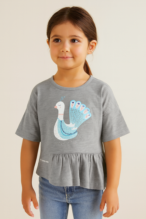Mango Girl's Gray Printed Short Sleeve Blouse | Mango In Lebanon