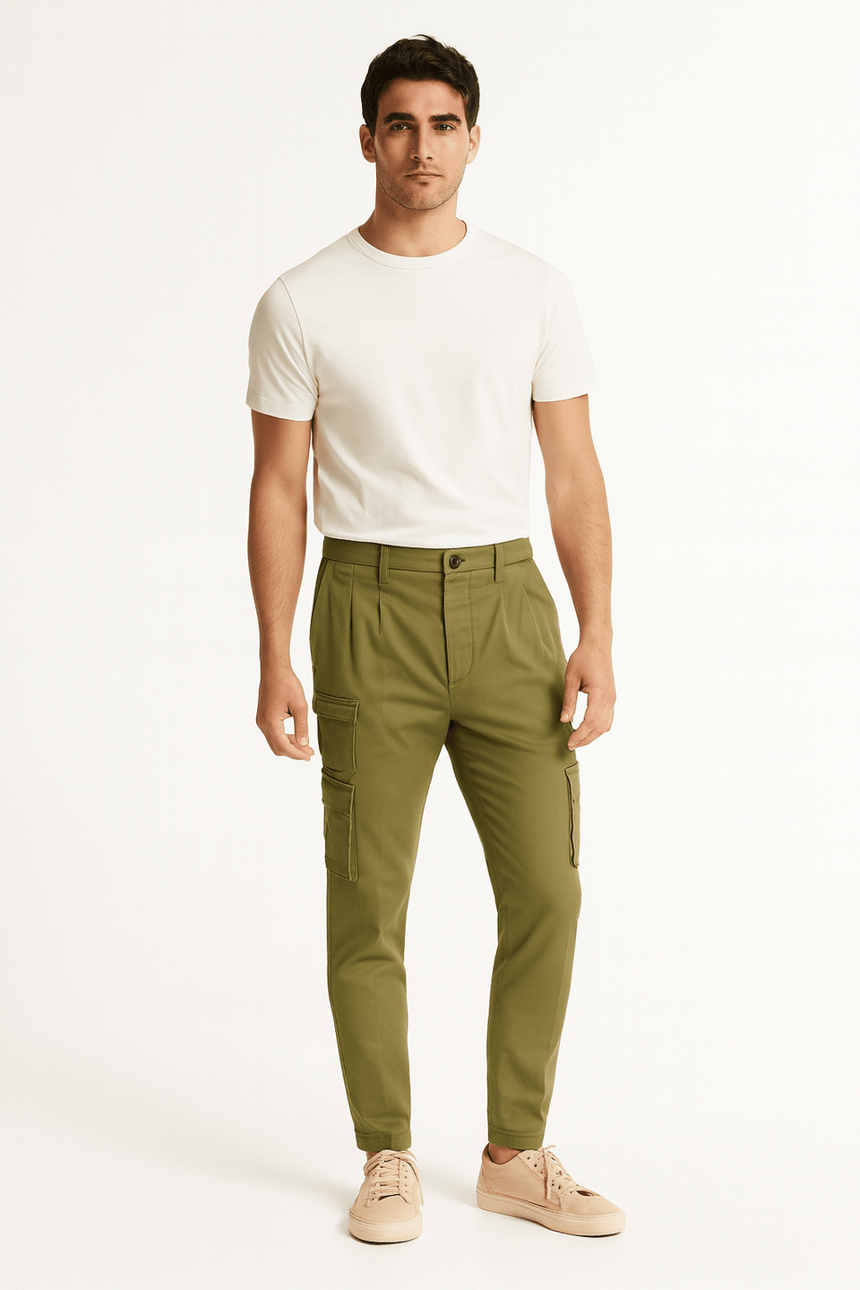 Rebel Men's Khaki Green Casual Fit Cargo Pants | Rebel In Lebanon