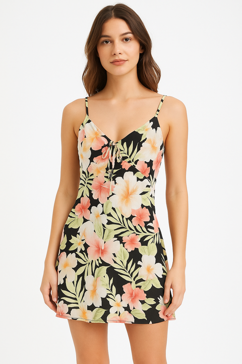 Forever 21 Women's Black Floral Print V-Neck Sleeveless Mini Dress | Forever 21 In Lebanon