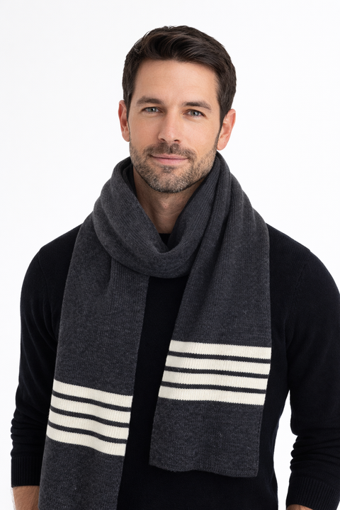 V.Fraas Men's Grey & White Knitted Scarf | V.Fraas In Lebanon