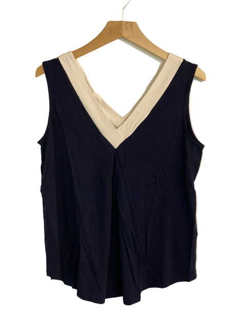 Zabaione Women's Navy Sleeveless V Neck Blouse | Zabaione In Lebanon