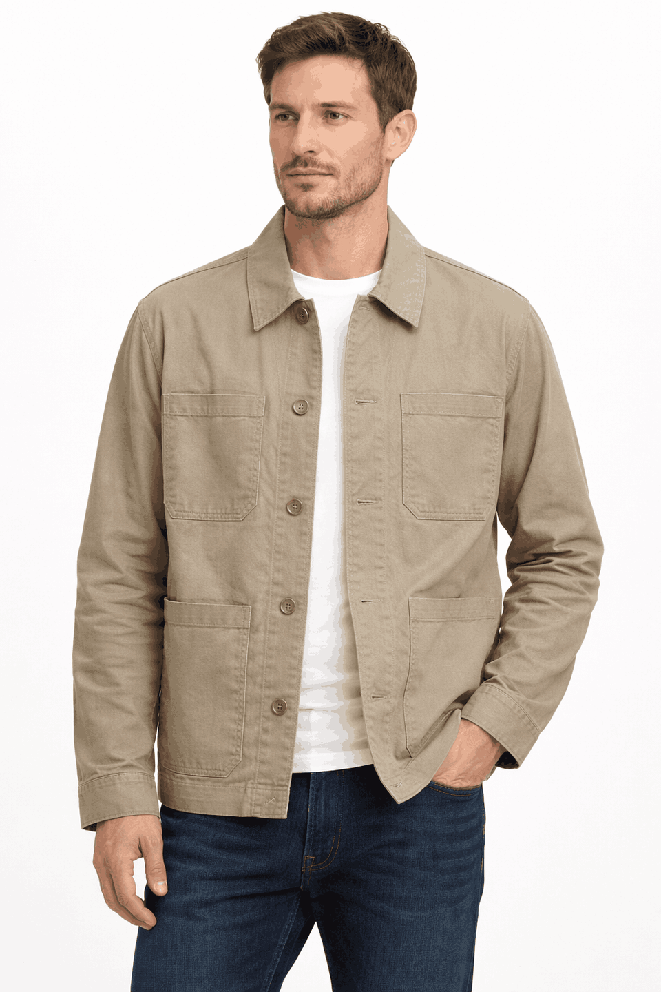 Celio Men's Beige Spread Collar Solid Cotton Casual Tailored Jacket | Celio In Lebanon
