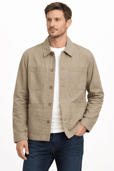 Celio Men's Beige Spread Collar Solid Cotton Casual Tailored Jacket | Celio In Lebanon