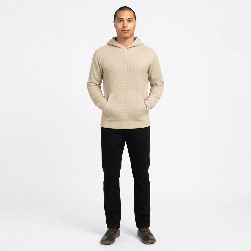 Blue Ice Men's Cream Waffle-Knit Pullover Hoodie