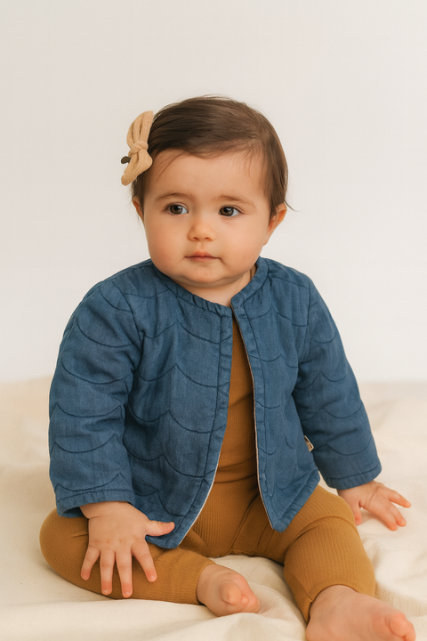 POMPdeLUX Baby Girl's Blue Long Sleeve Denim Sweater |POMPdeLUX in Lebanon