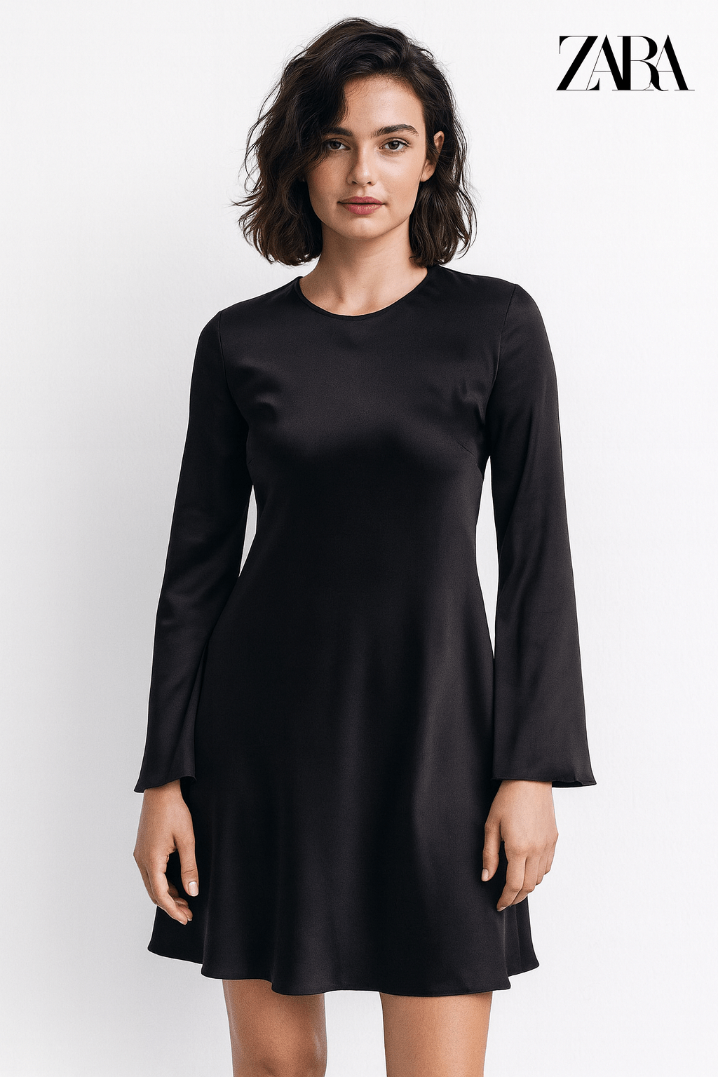 Zara Women's Black Long-Sleeve Dress | Zara In Lebanon