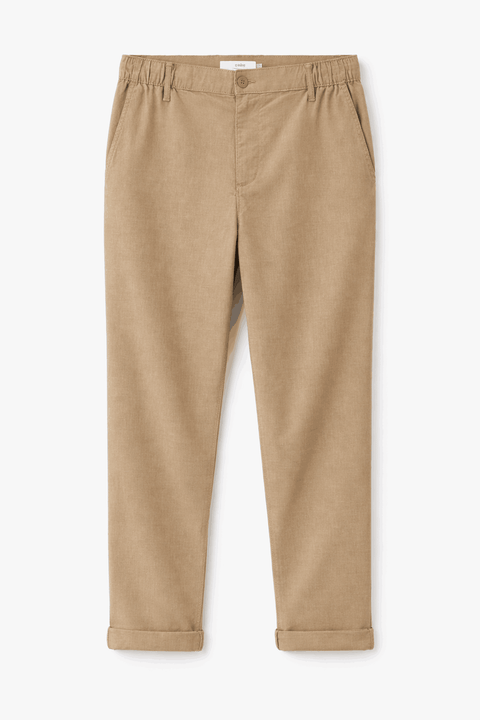 Celio Men's Taupe Straight-Leg Linen And Cotton Trousers | Celio In Lebanon