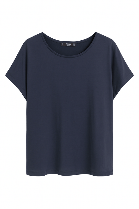 Mango Women's Navy Blue Satin T-Shirt| Mango in Lebanon