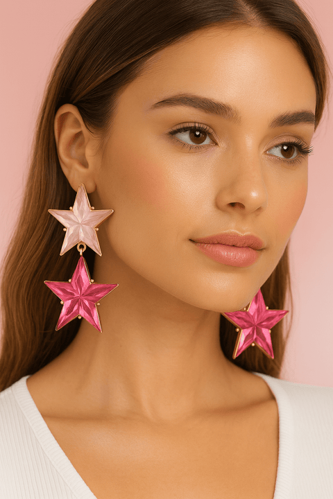 Guess Women's Pink Double Star Drop Clip On Earrings | Guess In Lebanon