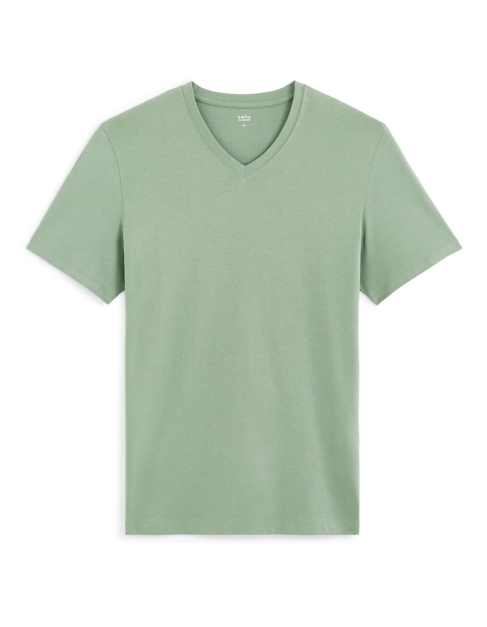 Celio Men's Khaki Green V-Neck Cotton T-Shirt | Celio In Lebanon