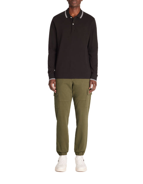 Celio Men's Black Long-Sleeved Cotton Piqué Polo Blouse | Celio In Lebanon