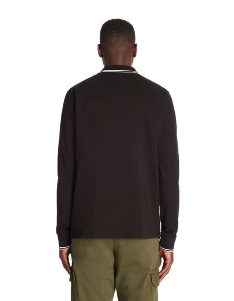 Celio Men's Black Long-Sleeved Cotton Piqué Polo Blouse | Celio In Lebanon