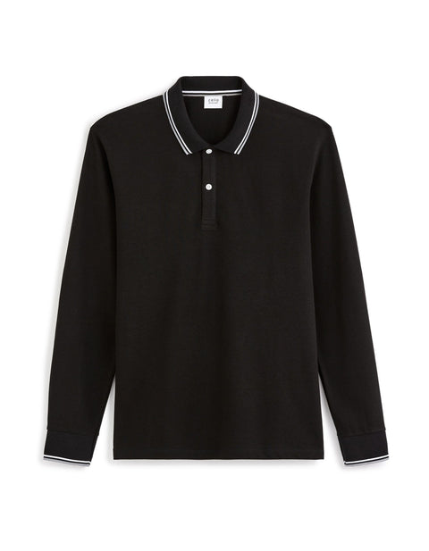 Celio Men's Black Long-Sleeved Cotton Piqué Polo Blouse | Celio In Lebanon
