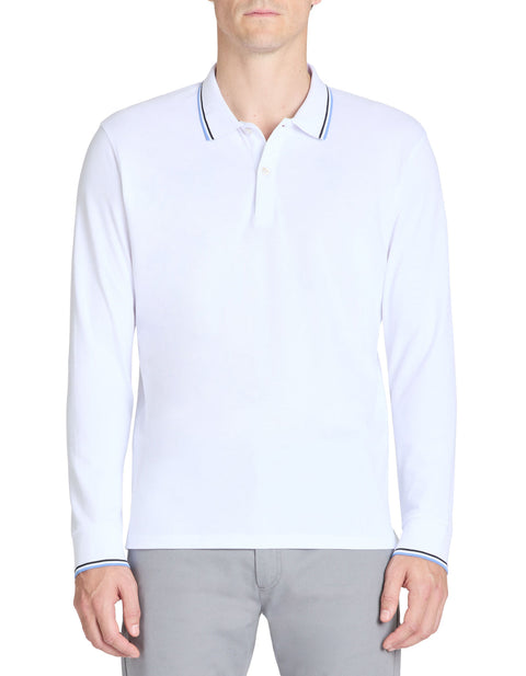 Celio Men's White Long-Sleeved Cotton Piqué Polo Blouse | Celio In Lebanon