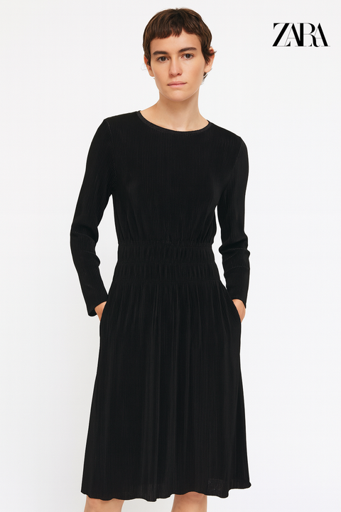 Zara Women's Black Long-Sleeve Dress | Zara in Lebanon