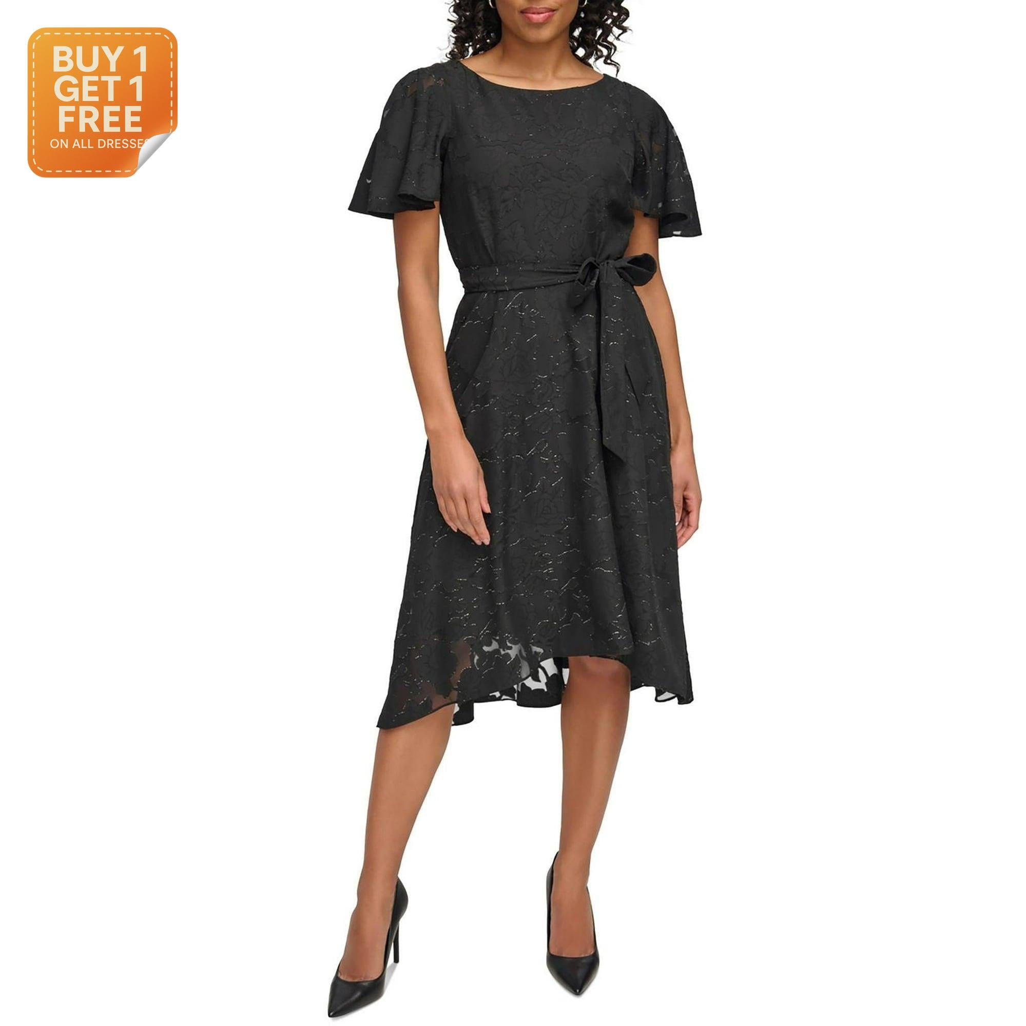 DKNY Women's Black Burnout Midi Dress | DKNY In Lebanon