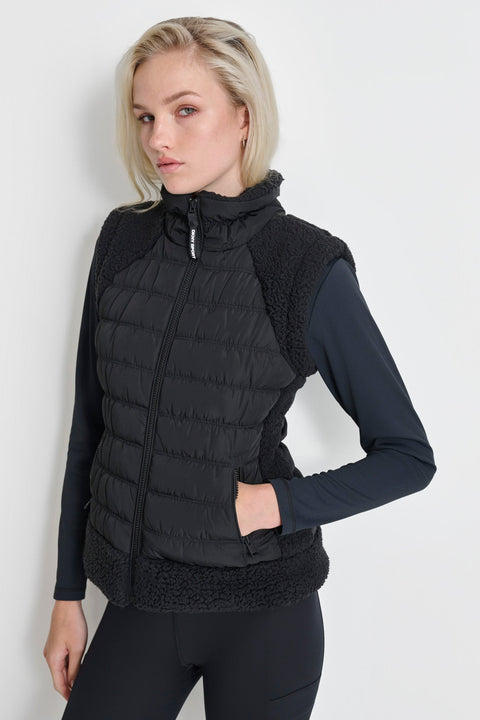 DKNY Sport Women's Black Mock Neck Hooded Puffer Vest  | DKNY In Lebanon