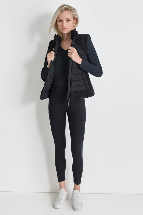 DKNY Sport Women's Black Mock Neck Hooded Puffer Vest  | DKNY In Lebanon