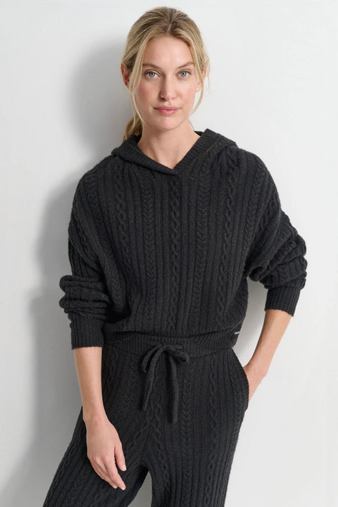 Dkny Women's Black Cable Knit Lounge Hoodies | Dkny in Lebanon