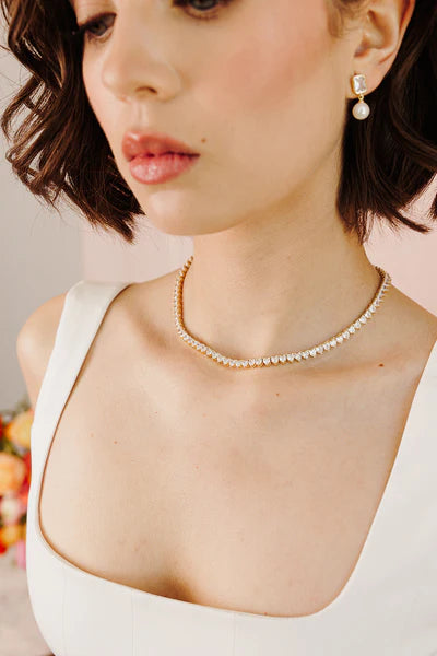 SD Women's Classic Gold Diamond Tennis Necklace | SD In Lebanon
