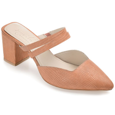 Journee Signature Women's Blush  Kaitlynn Pointed Closed Toe Block Heel Pumps  |  Journee Signature in Lebanon