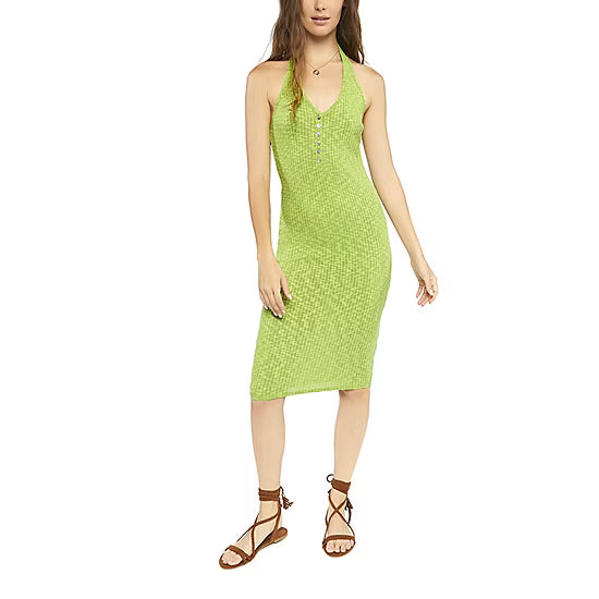 Forever 21 Women's Green Open Back Halter Neck Knit Sleeveless Midi Juniors Bodycon Dress | Forever 21 In Lebanon