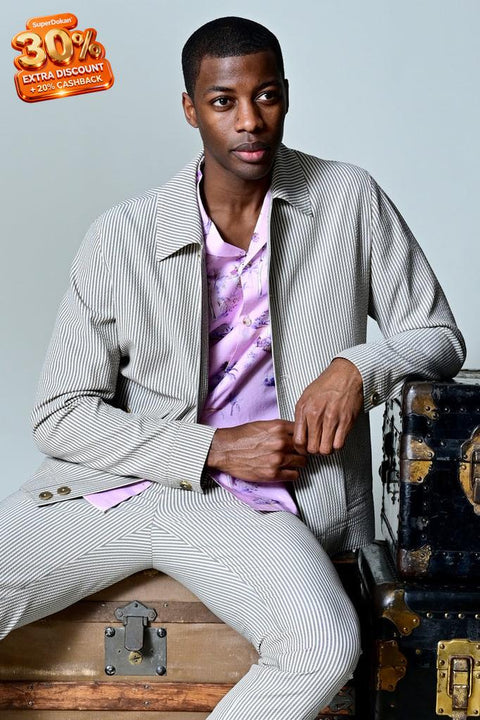 Paisley & Gray Men's Gray & Beige Slim Fit Long Sleeve Seersucker Button-Front Jacket | Paisley & Gray In Lebanon