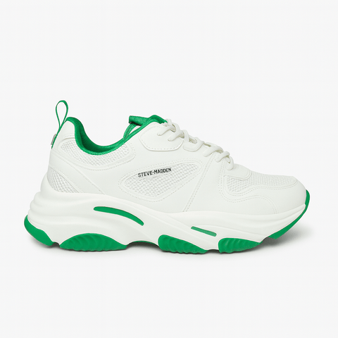 Steve Madden Women's White & Green Plimm Sneakers | Steve Madden In Lebanon