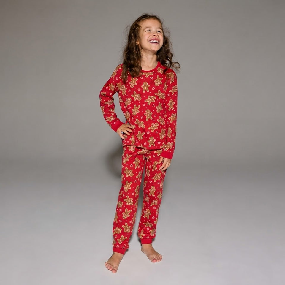 Sinsay Girl's Red Gingerbread Man Christmas Two-Piece Pajama Set