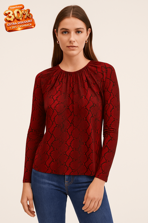 Michael Kors Women's Burgundy Snake-Print Long-Sleeve Blouse | Michael Kors In Lebanon