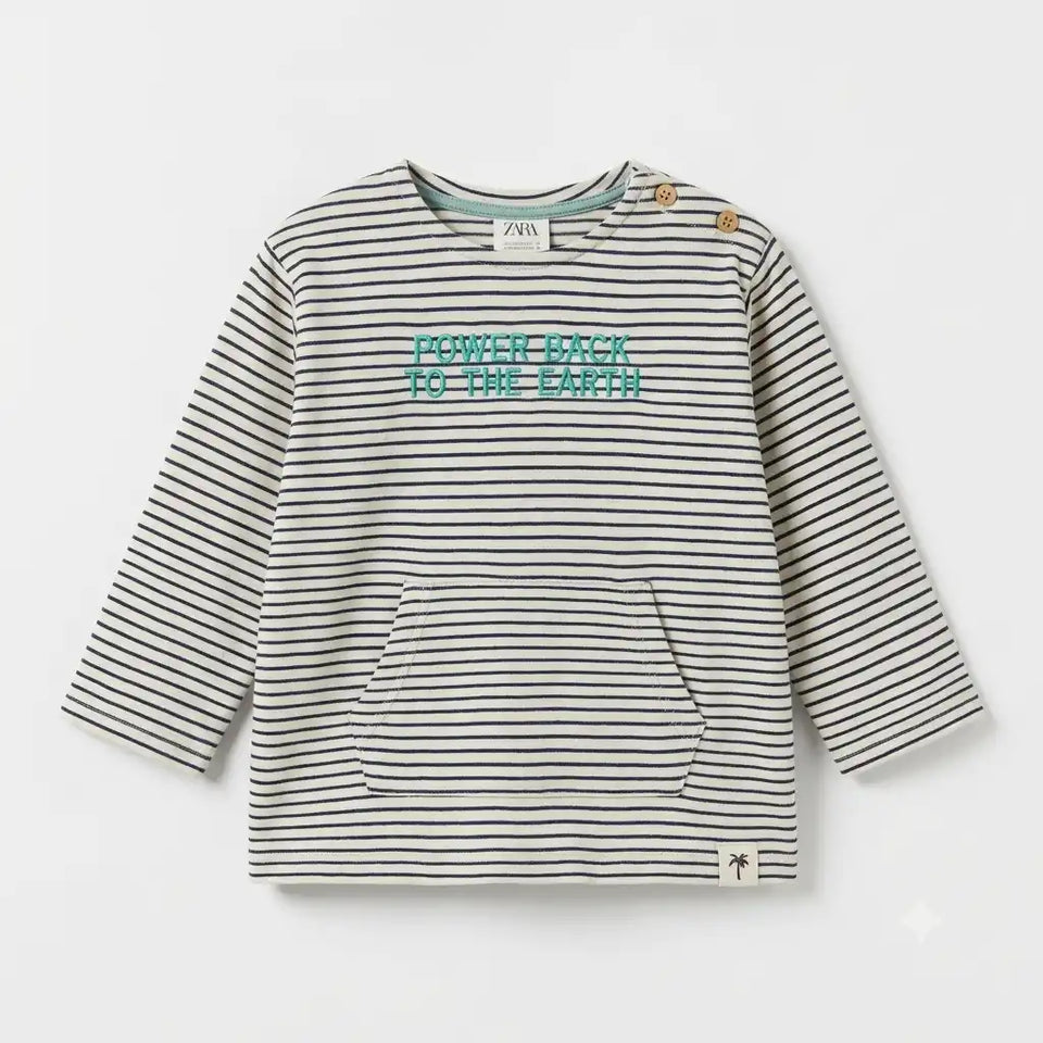 Zara Baby Boy's Cream & Green Striped Crewneck Blouse | Zara In Lebanon