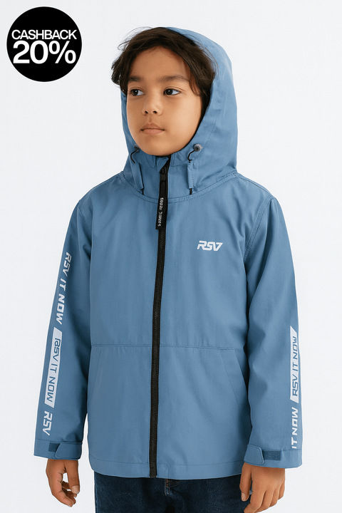Reserved Boy's Blue Hooded Brand Logo Jacket | Reserved In Lebanon