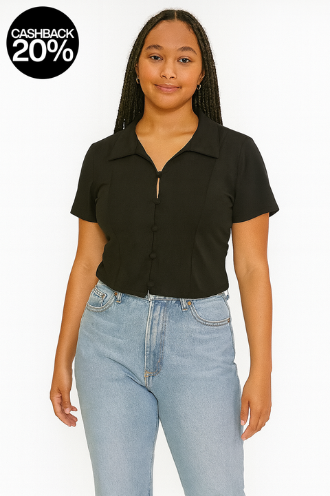 Forever 21 Women's Black Buttoned Top | Forever 21 In Lebanon