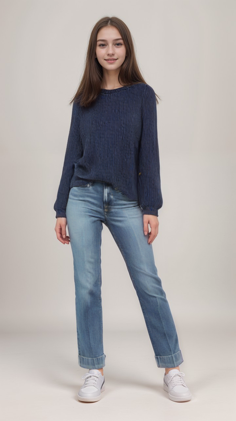 POMPdeLUX Girl's Navy Blue Long-Sleeve Blouse | POMPdeLUX in Lebanon