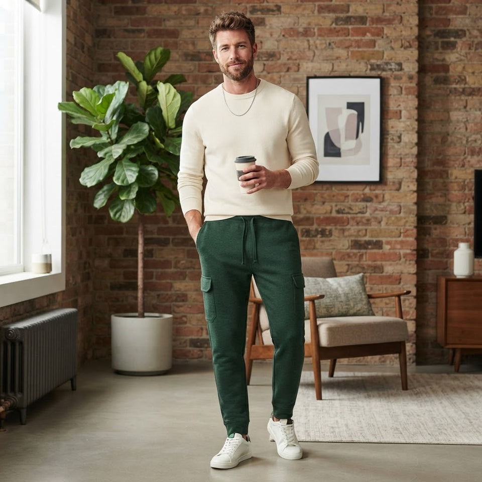 Lazer Men's Dark Green Fleece Cargo Sweatpants
