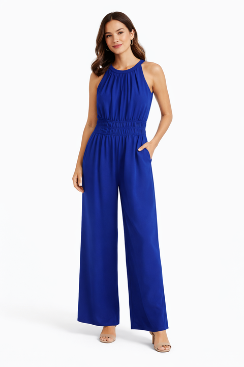 Vince Camuto Women's Royal Blue Halter Tie-Back Wide-Leg Jumpsuit |Vince Camuto In Lebanon